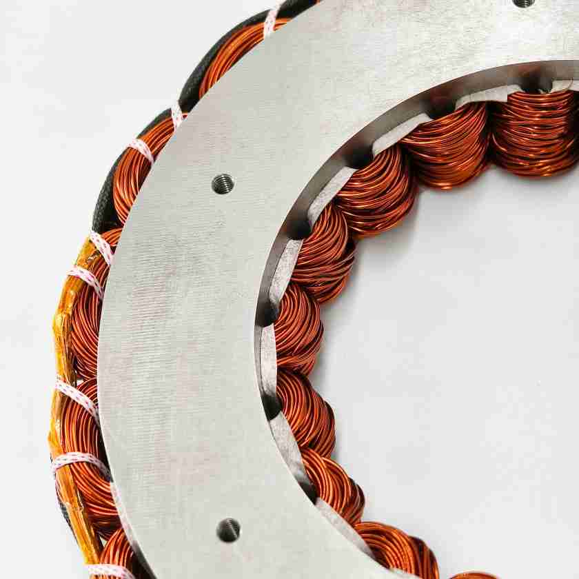Copper winding used in axial flux motor stators.
