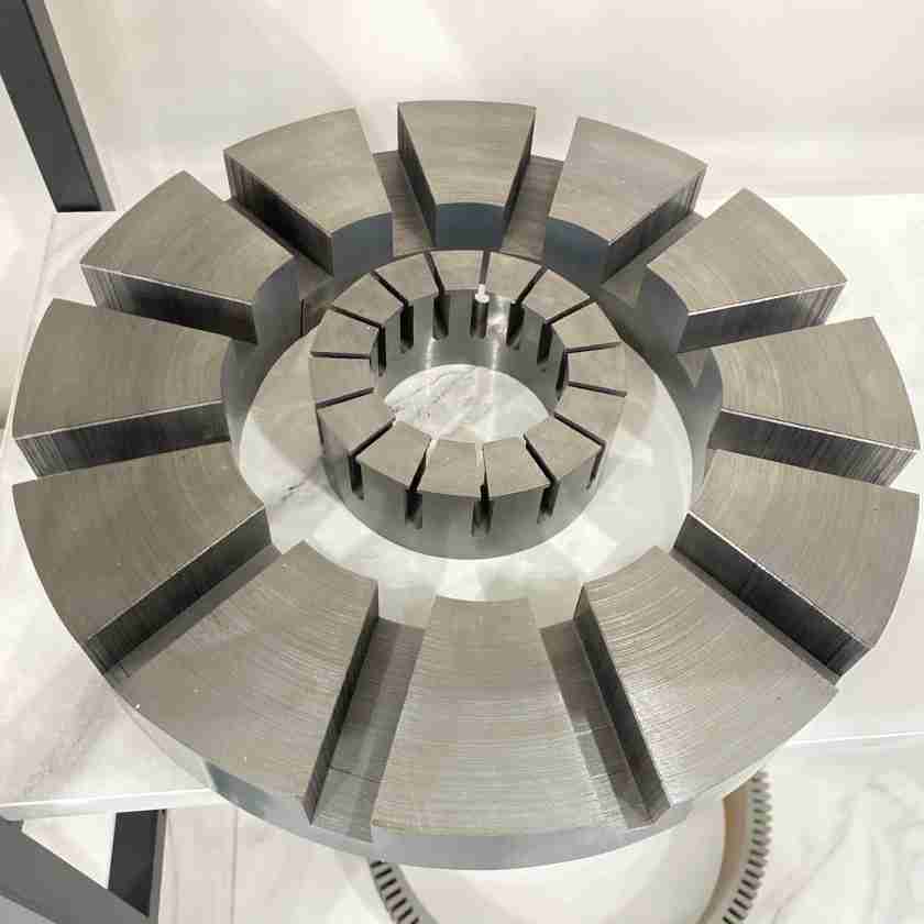 Precision stator core used in axial flux motor systems.